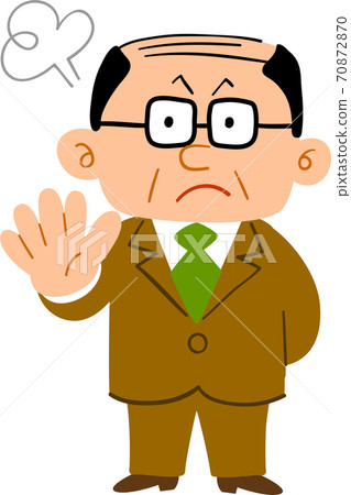 眼鏡的中年男人穿著西裝顯示拒絕的手勢_全身 70872870