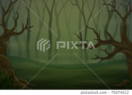 Silhouettes of trees in the dark night forest 70874812