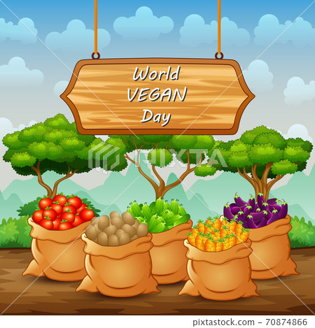 Happy World Vegan Day with different kinds of vegetables in the sack Happy World Vegan Day with different kinds of vegetables in the sack 70874866