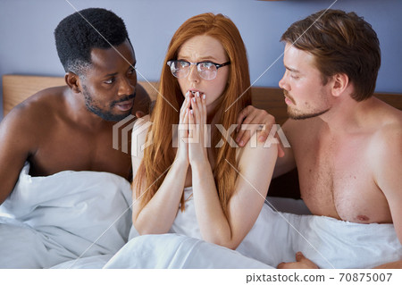 girl woke up with two diverse men, she is in shock girl woke up with two diverse men, she is in shock 70875007