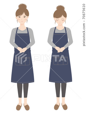 A woman in an apron bowing greetings - Stock Illustration [70875610 ...
