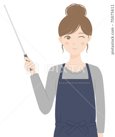 A woman in an apron explains with a pointer - Stock Illustration ...