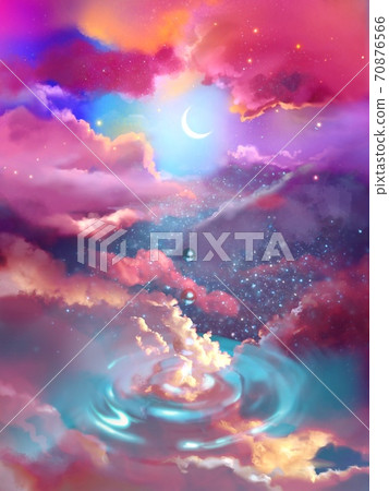 Dream Cute Colorful Clouds And Moon Background Stock Illustration