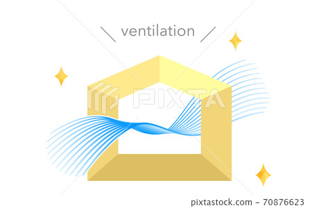 Ventilation illustrations, streamlined blue gradient winds, simple house silhouettes 70876623
