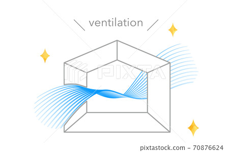 Ventilation illustrations, streamlined blue gradient winds, simple house silhouettes 70876624