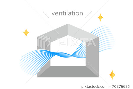 Ventilation illustrations, streamlined blue gradient winds, simple house silhouettes 70876625