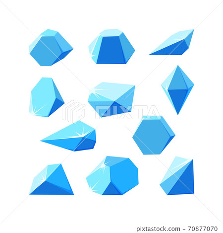 Ice crystals broken into pieces. Set of smashed blue crystals. Broken gemstones made of ice. Vector illustration Ice crystals broken into pieces. Set of smashed blue crystals. Broken gemstones made of ice. Vector illustration 70877070