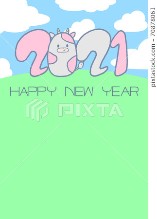 2021 Cute Ox Year Illustration New Year's card 2021 Cute Ox Year Illustration New Year's card 70878061
