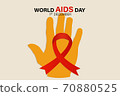 World AIDS day on December 1st Red Ribbon on the hands, the fight against AIDS sign 70880525