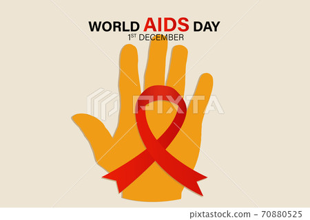 World AIDS day on December 1st Red Ribbon on the hands, the fight against AIDS sign 70880525