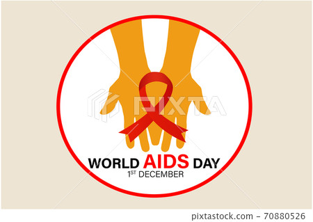 World AIDS day on December 1st Red Ribbon on the hands, the fight against AIDS sign 70880526