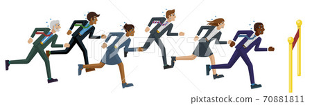 Business People Running Race Finish Line Concept Business People Running Race Finish Line Concept 70881811