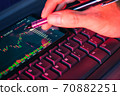 Stock market chart screen on keyboard computer and hand hold pen, online investment concept 70882251