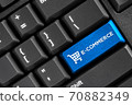 E-commerce word blue button on black keyboard computer, online store business concept 70882349