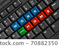 Work from home word on black keyboard, using computer online at home office 70882350