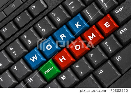 Work from home word on black keyboard, using computer online at home office Work from home word on black keyboard, using computer online at home office 70882350