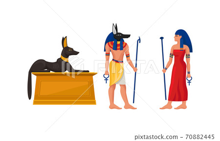 Egypt Attribute with Anubis Deity and Mummy Case Vector Set Egypt Attribute with Anubis Deity and Mummy Case Vector Set 70882445