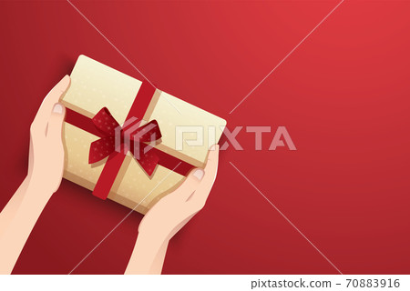 hands holding present box decorated with bow vector illustration hands holding present box decorated with bow vector illustration 70883916