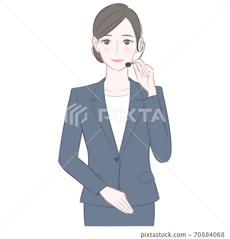 Illustration of a woman in a suit wearing a headset 70884068