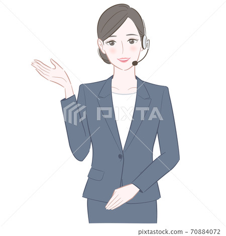 Illustration of a woman in a suit wearing a headset 70884072