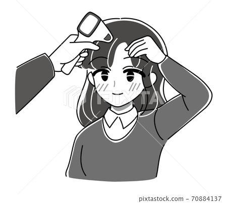 向量·測量溫度的姐姐的插圖·入口處的熱量測量·非接觸式溫度計·微笑（單色） 70884137