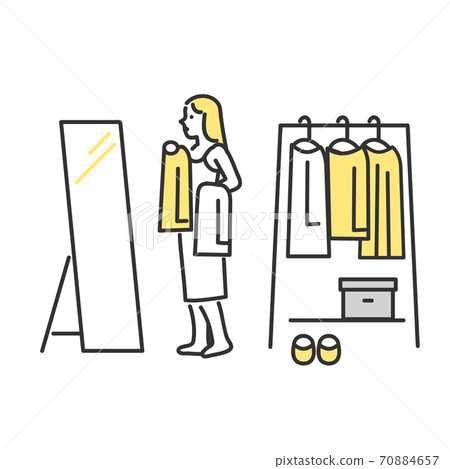 Illustration material of a woman choosing clothes while looking in the mirror 70884657