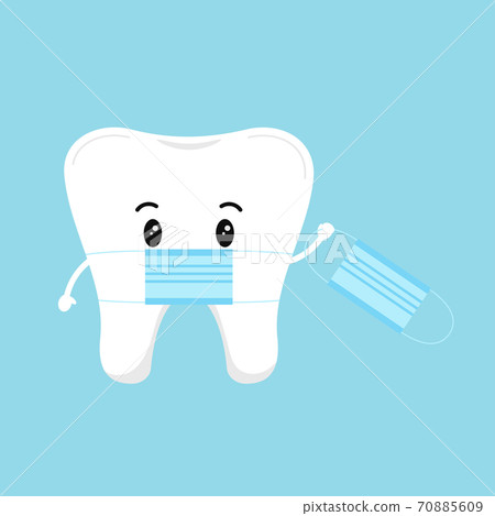 Cute tooth with medical mask holding a... - Stock Illustration ...