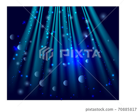 Blue ocean with bubbles illuminated the bright rays. Under water. 70885817