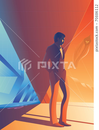Minimal vector illustration of a businessman with an architecture  on Mars Minimal vector illustration of a businessman with an architecture  on Mars 70886112