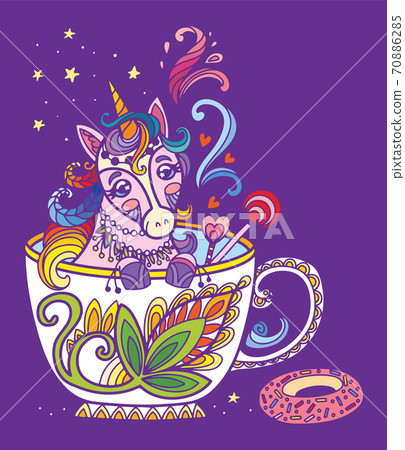 Colorful kawaii cute unicorn in a cup Colorful kawaii cute unicorn in a cup 70886285