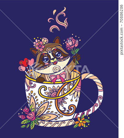 Colorful kawaii cute racoon in a cup Colorful kawaii cute racoon in a cup 70886286