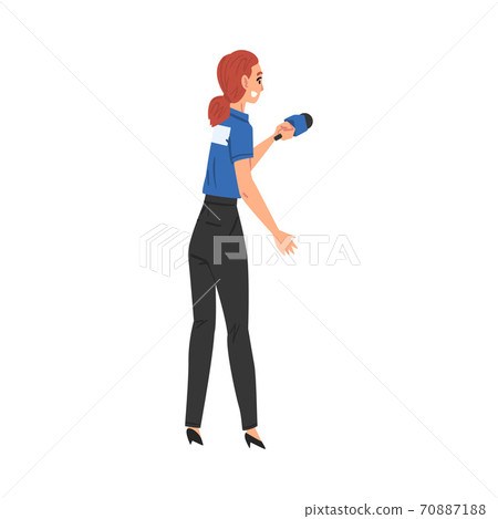Woman Reporter with Microphone Interviewing Somebody, Television Industry Concept Cartoon Style Vector Illustration Woman Reporter with Microphone Interviewing Somebody, Television Industry Concept Cartoon Style Vector Illustration 70887188