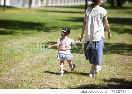 A girl walking with her mother 70887524