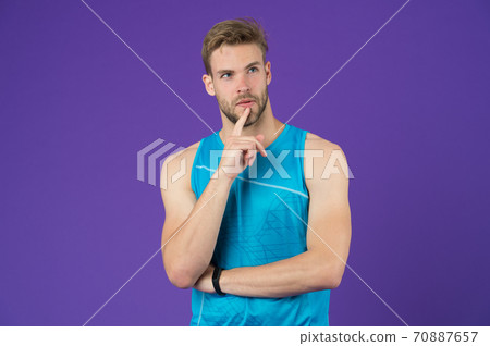 Let me think. Man with strong muscular arms. Man muscular handsome Let me think. Man with strong muscular arms. Man muscular handsome 70887657