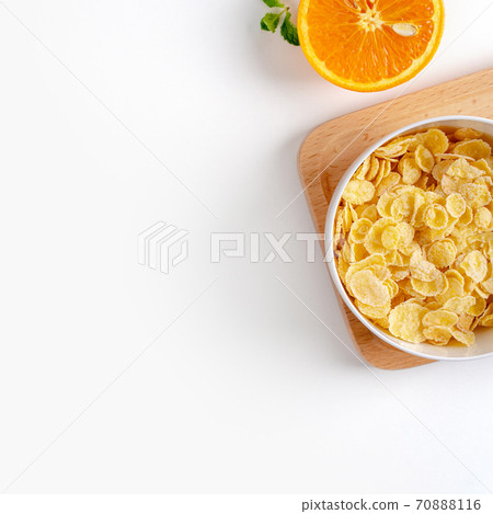 Corn flakes dessert breakfast milk top view corn flakes with milk コーンフレーク milk Corn flakes dessert breakfast milk top view corn flakes with milk コーンフレーク milk 70888116