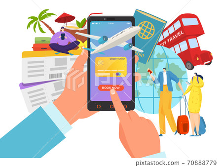 Ticket for flight online application, plane trip service in smartphone concept vector illustration. Buy, book transport at screen Ticket for flight online application, plane trip service in smartphone concept vector illustration. Buy, book transport at screen 70888779
