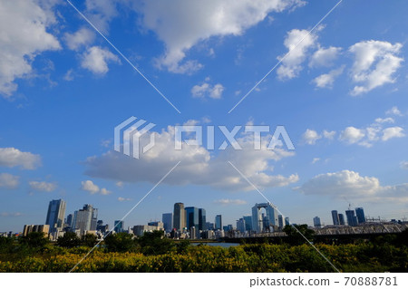 Skyscrapers around Osaka Station seen from the Yodogawa riverbed Cityscape 70888781