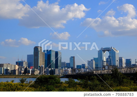 Skyscrapers around Osaka Station seen from the Yodogawa riverbed Cityscape Skyscrapers around Osaka Station seen from the Yodogawa riverbed Cityscape 70888783