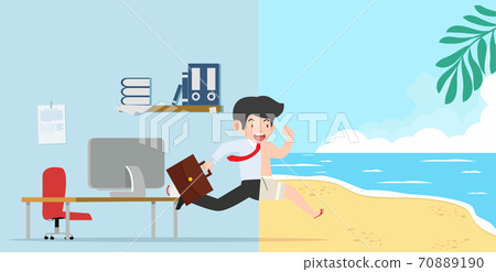 businessman running from office to the Vacation 70889190