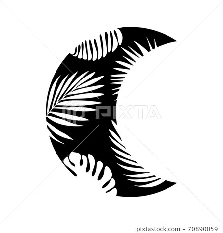 Tropical moon. Floral crescent black on white. Boho ornament element. Tropical moon. Floral crescent black on white. Boho ornament element. 70890059