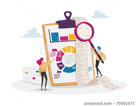 Tiny Accountant Characters Make Accountant Report Check Money Balance at Huge Clip Board Calculate Bookkeeping Data 70891075