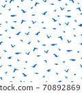 Seamless pattern flock of blue birds silhouette flying on white, vector eps 10 70892869