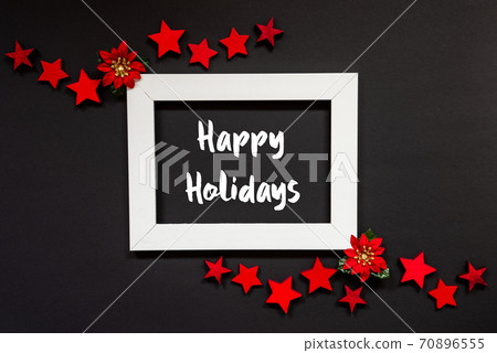 Frame, Red Winter Rose, Star, Text Happy Holidays Frame, Red Winter Rose, Star, Text Happy Holidays 70896555