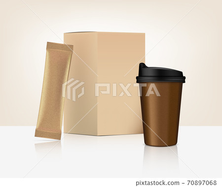 Download 3d Glossy Stick Sachet Mockup And Cup With Stock Illustration 70897068 Pixta