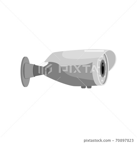 Oval gray security camera on a white background. Surveillance equipment for protection, security and surveillance, flat design style Oval gray security camera on a white background. Surveillance equipment for protection, security and surveillance, flat design style 70897823