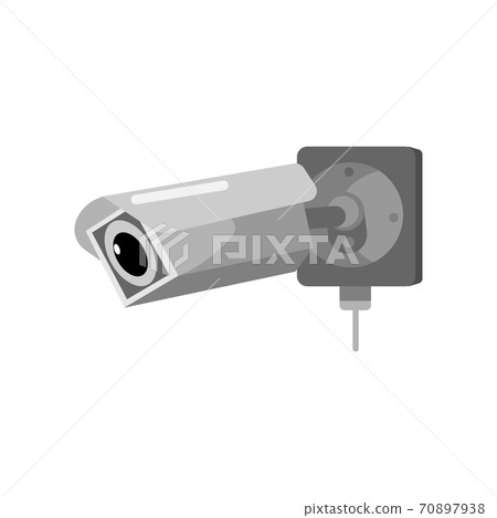 Rectangular CCTV camera on white backdrop. Equipment surveillance for protection, safety and watching in style flat design. 70897938