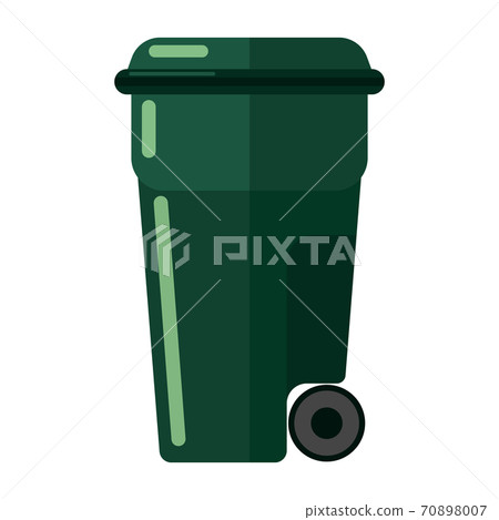 Green garbage can on white background isolated. Plastic bins for rubbish simple icon in flat style. Green garbage can on white background isolated. Plastic bins for rubbish simple icon in flat style. 70898007