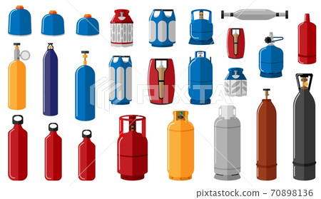Set different gas cylinder on white background. Equipment for safe shipping gas 70898136