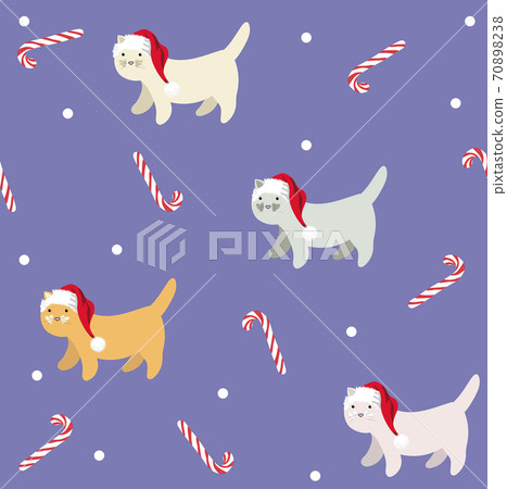 Hand Drawn Cute Cat Vector seamless Pattern. Doodle art. Christmas background with cats and candy. Hand Drawn Cute Cat Vector seamless Pattern. Doodle art. Christmas background with cats and candy. 70898238