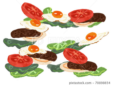 三明治，漢堡成分背景材料雞蛋番茄洋蔥生菜漢堡 70898654